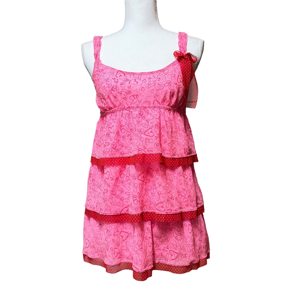 Diva Lingerie Hot Pink Heart Valentines Day Tiered‎ Babydoll Camisole Top